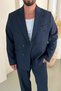 Casual Oversize Double-Breasted Suit Navy Blue - 2