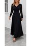 Women's long sleeve wavy v-neck ruched long janjan crepe dress