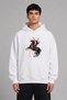 Black Knight Design Front Printed Oversize White Hooded Sweatshirt