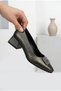 Women's Blunt Toe Stone Buckle Short Thick Heeled Shoes Classic Office Shoes - 3