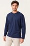 Men's Modal Soft Textured Crew Neck Long Sleeve T-Shirt Sweatshirt - Navy Blue - 3