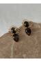 Gold Detailed Black Stone Detailed Earrings