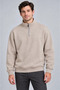 Men's Three-Thread Ribbed High Collar Half-Zip Winter Sweatshirt - Beige - 3