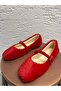 Women's Red Rabbit Fur Buckle Casual Ballerinas 1 cm Byndtav01