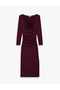 Drapeli Slim Fit Notched Collar Long Sleeve Midi Dress - 5