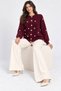 Women's Pearl Detailed Buttoned Crew Neck Long Fleece Knitwear Jacket - 2