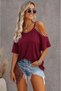 Women's short sleeve strappy off-the-shoulder viscose blouse with pearl detail - 2