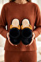 Women's 3-Piece White Mink Black Pompom Detailed Plush 3 cm Winter House Slippers Set Byndtpwrpon01 - 6