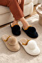 Women's 3-Piece White Mink Black Pompom Detailed Plush 3 cm Winter House Slippers Set Byndset11 - 3