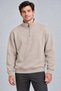 Men's Three-Thread Ribbed High Collar Half-Zip Winter Sweatshirt - Beige - 3