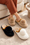 Women's 3-Piece White Mink Black Pompom Detailed Plush 3 cm Winter House Slippers Set Byndset11 - 2