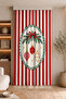 Red and White Christmas Wreath and Ornaments Patterned Digital Printed Single Panel Background Curtain (Throw Pillow Cover) - 3