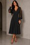Women's long sleeve double-breasted collar tulle detailed pearl midi viscose dress
