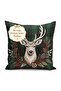 Deer Figured Checkered Pine Branch Patterned Digital Printed Single Wing Background Curtain (with Pillow Cover as a Gift) - 4