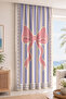 Large Pink Bow and Purple Stripes Digital Printed Single Wing Background Curtain (with Pillowcase as a Gift) - 2