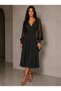 Women's long sleeve double-breasted collar tulle detailed pearl midi viscose dress - 3