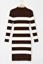 Women's Black and White Striped Ribbed Knit Mini Dress – Long Sleeve High Neck - 3