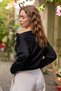 Soft Textured Asymmetric Collar Stitched Detail Long Sleeve T-Shirt Bluz - 3