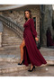 Women's long sleeve, double-breasted collar, side-slit, long janjan crepe dress - 3
