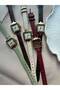 Minimal Leather Cord Women's Wristwatch Green - 3