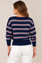 Women's Gray Striped Boat Neck Knit Sweater – Long Sleeve Loose Fit Model - 3