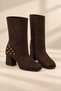 Vi̇yora Women's Boots with Blunt Toe and Studded Detail on Thick Heel