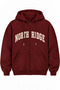 Unisex Claret Red Northridge Printed Daily Use 3 Thread Combed Cotton Hooded Cardigan with Kangaroo Pocket and Zipper
