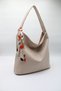 Women's Cream Large Size Scarf Detailed Casual Lined and Zippered Hand, Arm and Shoulder Bag