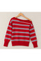 Women's Gray Striped Boat Neck Knit Sweater – Long Sleeve Loose Fit Model - 3