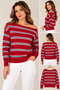 Women's Gray Striped Boat Neck Knit Sweater – Long Sleeve Loose Fit Model