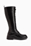 Roya Black Leather Lace-Up Long Boots Women's Boots