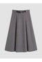 Gray Belted Pleated A-Line Midi Skirt