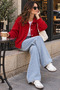 Women's Polo Collar Double Pockets Soft Textured Short Length Loose Knitwear Cardigan - 2
