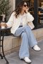 Women's Polo Collar Double Pockets Soft Textured Short Length Loose Knitwear Cardigan