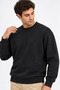 Men's Black Crew Neck Basic Sweatshirt 3 Yarn Soft Fabric - 6
