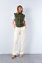 Women's Khaki Sleeveless High-Neck Button Detailed Wool Knit Vest - 3