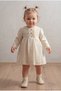 Baby Girl Ecru Button Detailed Textured Fabric Ruffled Vintage Baby Dress 100% Cotton