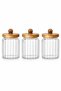 Acacia Lid Borosilicate Striped Glass Jar Set of 3 – Storage Jar with Wooden Lid - 5