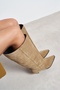 Kontes Rome Beige Suede Leather Pointed Toe Cone Heel Wide Toe Women's Boots - 7