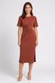 Women Solid Midi Dress, Brown