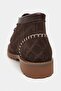 Covel Brown Crocodile Pattern Suede Leather Lace Detail Thick Sole Women's Ankle Boots - 7