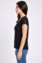 Women V-Neck Cap Sleeve Plain Top, Black - 3