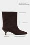 Stefan Bitter Brown Suede Leather Pointed Toe Kitten Heel Wide Heel Women's Boots - 2