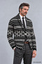 Men's Ecru Black Patterned Knitwear Cardigan Jacket Single Button - Comfortable Fit