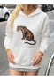 Women's Side-Facing Leopard Printed 3 Thread Oversized Hoodie Sweatshirt - 3