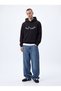 Regular Fit Sign Printed Hooded Black Sweatshirt