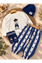 Star and Crab Printed Striped Pants, Sweatshirt, Socks and Beanie 4-Piece Baby Boy Set - 2
