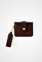 Suede Velina Minimal Wallet with Keychain and Card Holder Detail