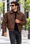 Oversize Men's Classic Collar Leather Coat with Fleece Fur Inside - Windproof Jacket - 3