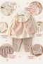 Children, Girls, Powder Plush Vest, Ecru Blouse and Floral Patterned Trousers, 3-Piece Set - 6